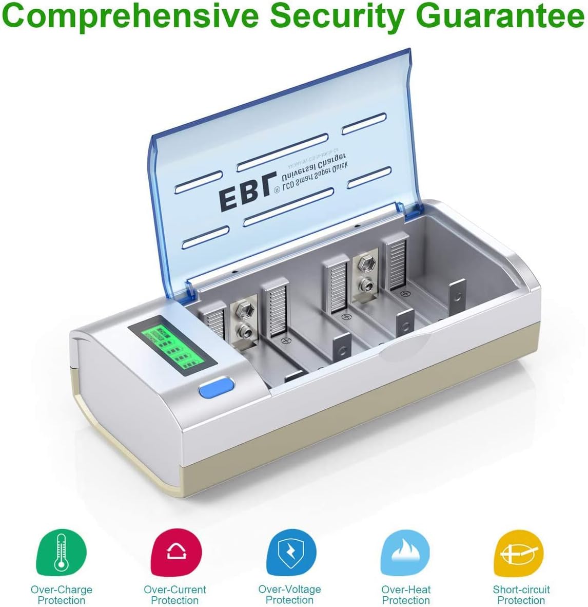 EBL Universal LCD Display Battery Charger with Discharge Function for AA, AAA, C, D Ni-MH Ni-CD Rechargeable Batteries(906)-4