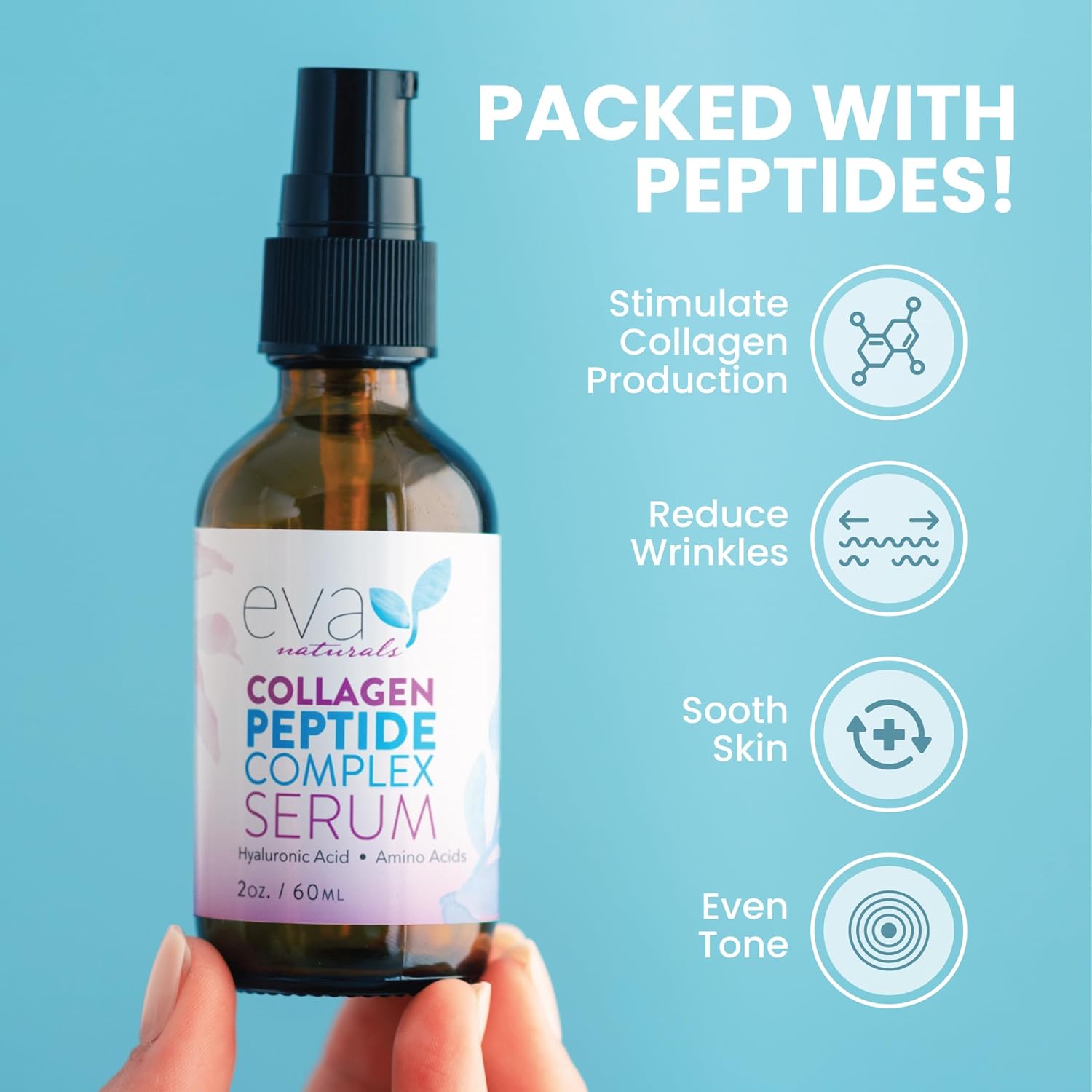 Collagen Peptide Complex Serum by Eva Naturals (60ml) - Best Anti-Aging Face Serum Reduces Wrinkles and Boosts Collagen - Heals and Repairs Skin while Improving Tone and Texture-1