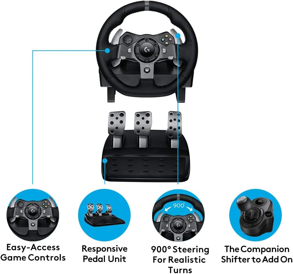 Logitech G G920 Driving Force Racing Wheel and Floor Pedals, Real Force Feedback, Stainless Steel Paddle Shifters, Leather Steering Wheel Cover for Xbox Series X|S, Xbox One, PC, Mac - Black-5