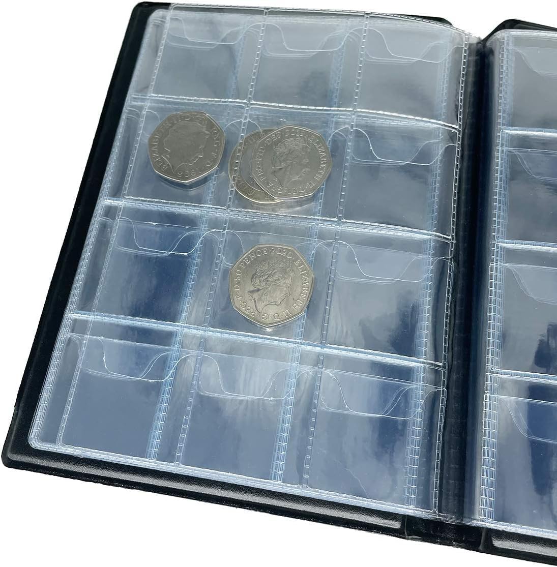 AKORD Coin Collectors Collecting Album 120 Coin Holders, Black-4