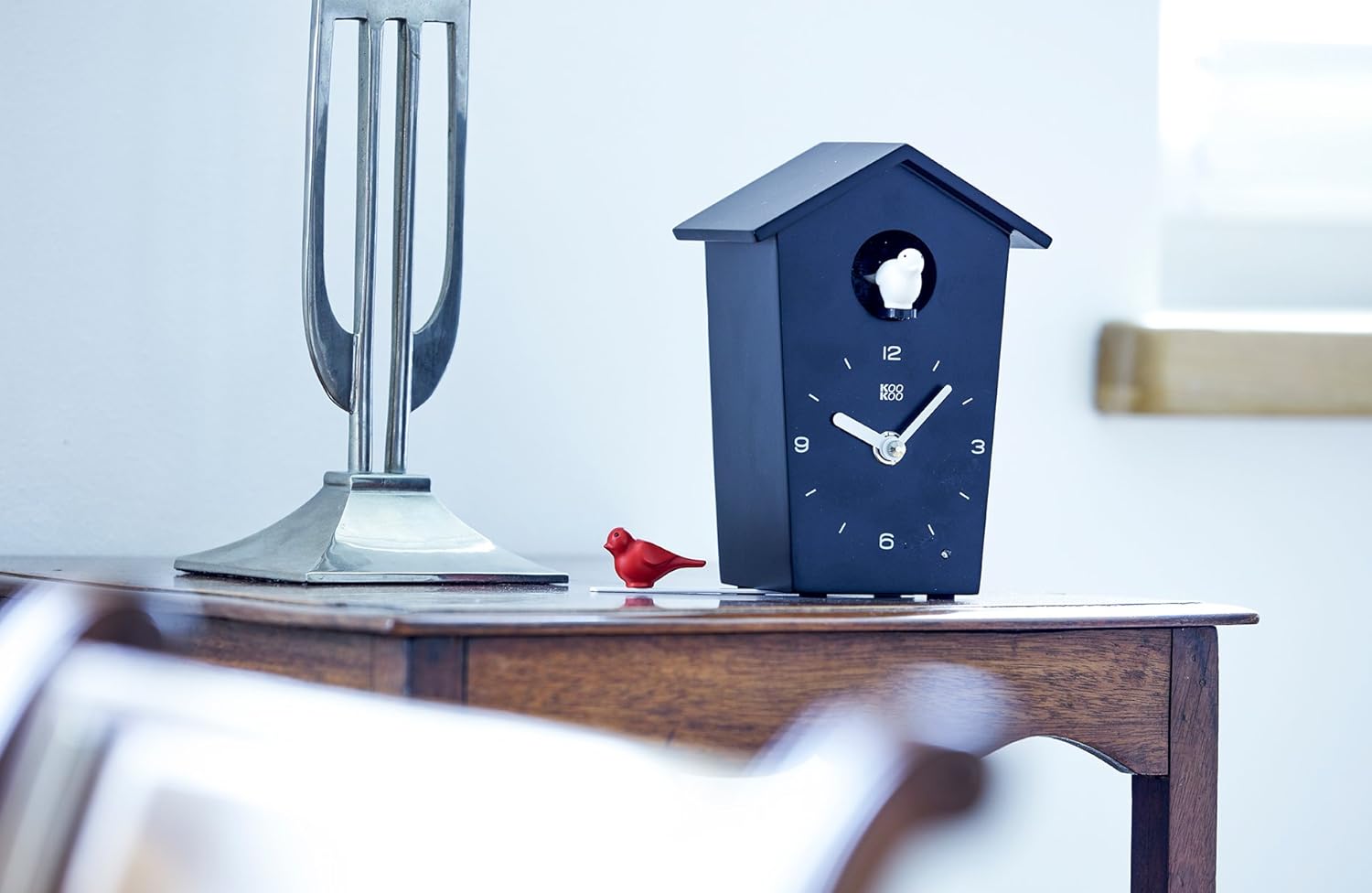 KOOKOO BirdHouse mini black, tiny modern cuckoo clock w. 12 natural bird voices or cuckoo call-3