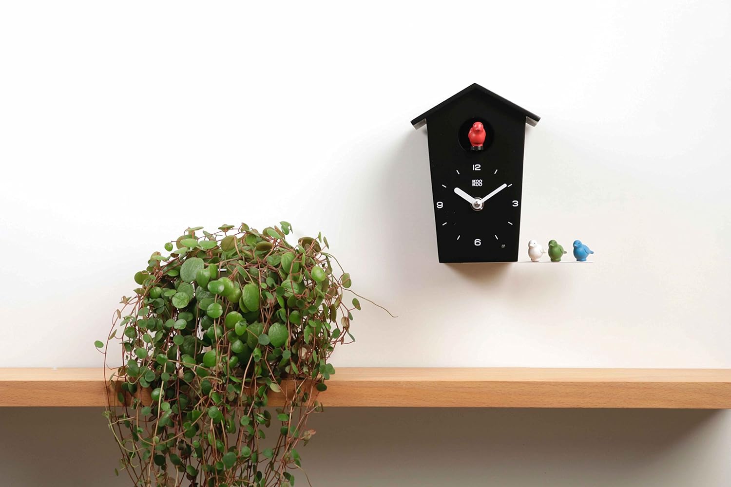 KOOKOO BirdHouse mini black, tiny modern cuckoo clock w. 12 natural bird voices or cuckoo call-5