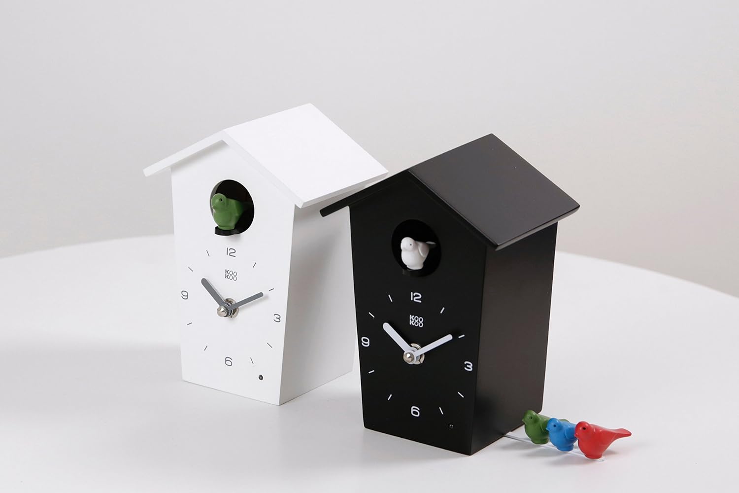 KOOKOO BirdHouse mini black, tiny modern cuckoo clock w. 12 natural bird voices or cuckoo call-6