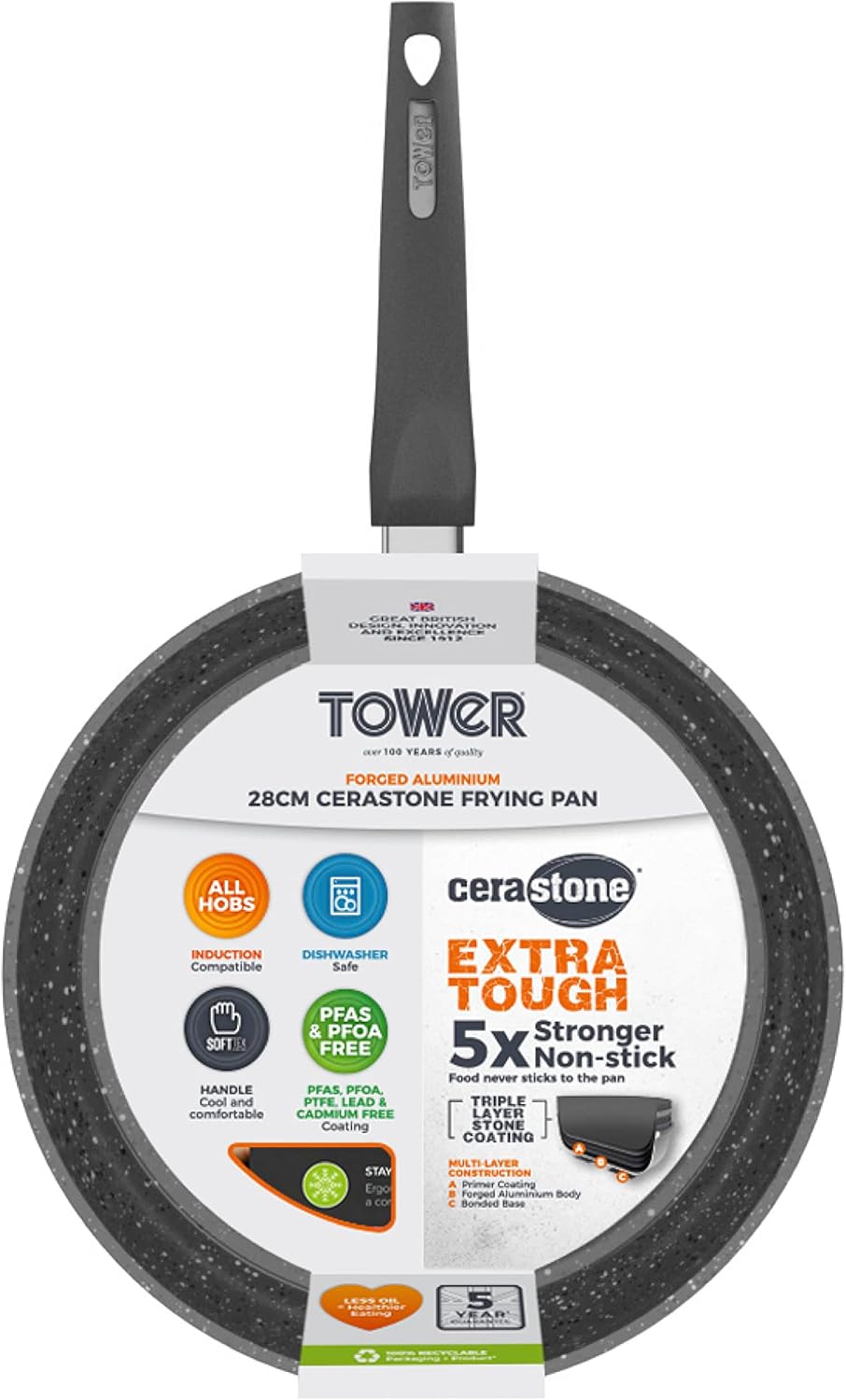 Tower Cerastone T81242 Forged Frying Pan with Non-Stick Coating and Soft Touch Handles, 28cm, Graphite-11