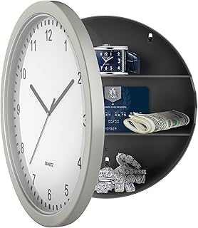 Stalwart 82-5894 10 Hidden Compartment Wall Battery Operated Working Analog Clock with Secret Interior Storage for Jewelry, Cash, Valuables, Silver