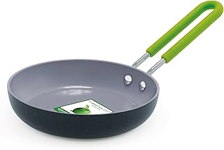 Greenpan Mini Healthy Ceramic Nonstick 12.7 cm Round Egg Frying Pan, PFAS Free, Stay-Cool Stainless Steel Handle, Oven Safe up to 180 °C, Black & Green