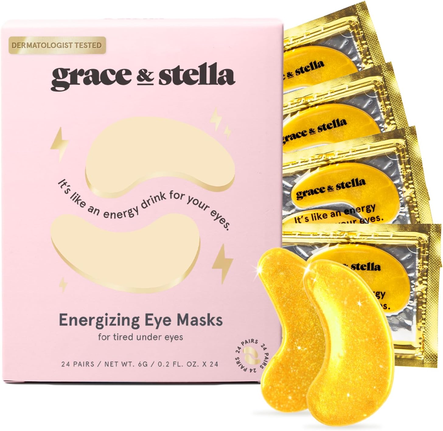 Under Eye Mask - Reduce Dark Circles, Puffy Eyes, Undereye Bags, Wrinkles - Gel Under Eye Patches, Vegan Cruelty-Free Self Care by grace and stella (24 Pairs, Gold)-0