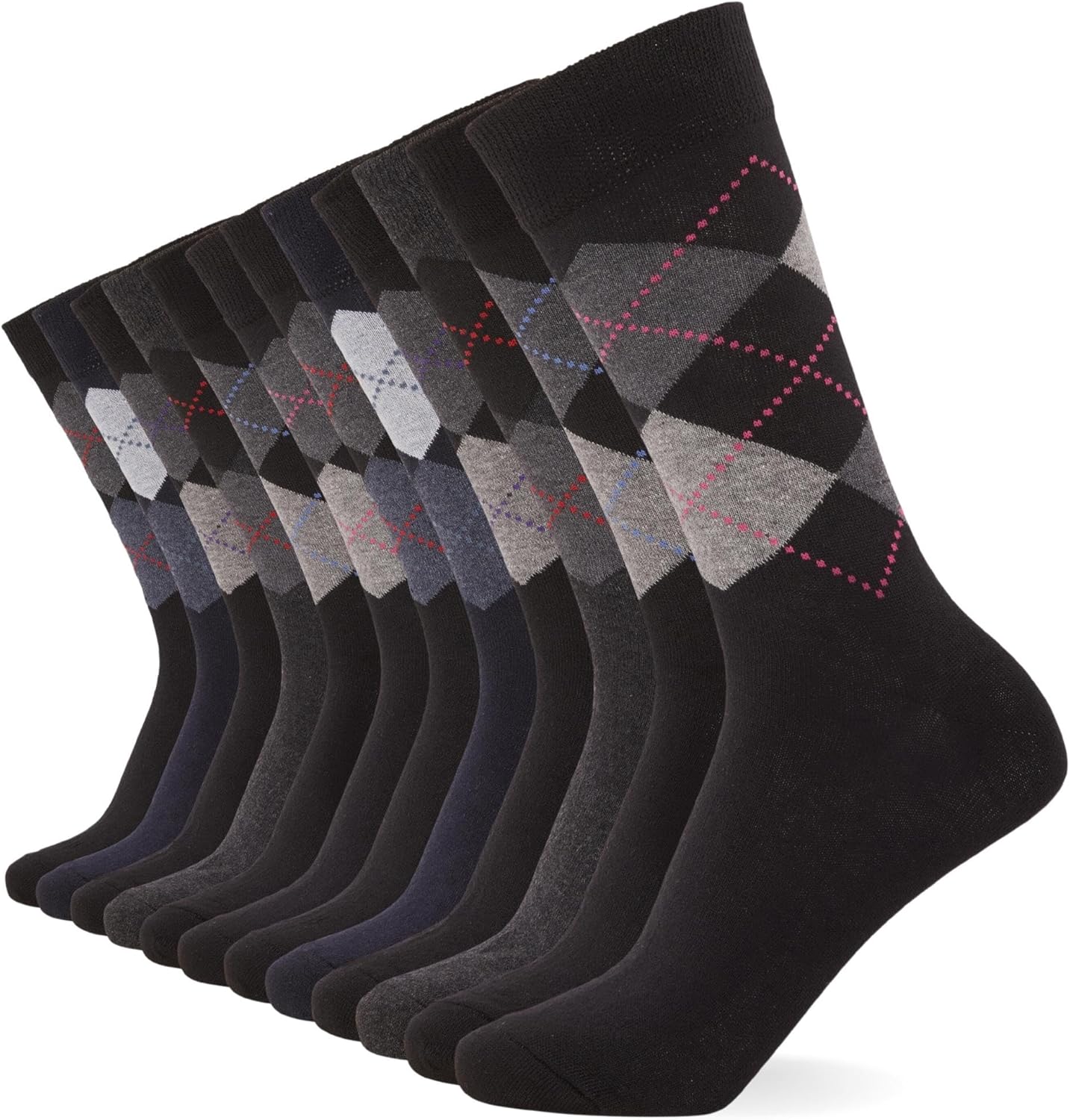 FM London (12-Pack Smart Mens Socks - Breathable Plain, Patterned, & Black Socks Men - Cotton Socks Men Suitable for Work and Casual Wear - Soft, Insulated Mens Ankle Socks with Reinforced Heel & Toe-0