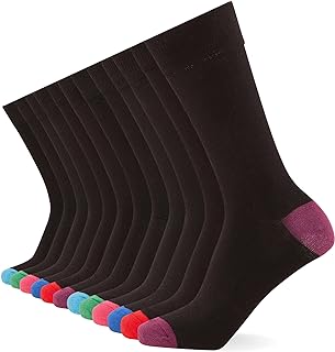 FM London (12-Pack Smart Mens Socks - Breathable Plain, Patterned, & Black Socks Men - Cotton Socks Men Suitable for Work and Casual Wear - Soft, Insulated Mens Ankle Socks with Reinforced Heel & Toe