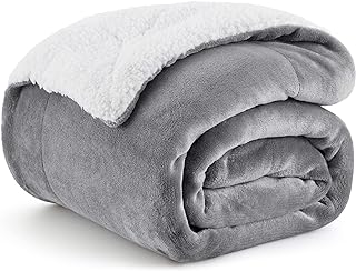 Bedsure Sherpa Fleece Throw Blanket - Fluffy Microfiber Solid Blankets for Bed and Couch Double/Twin Size, Silver Grey, 150x200cm