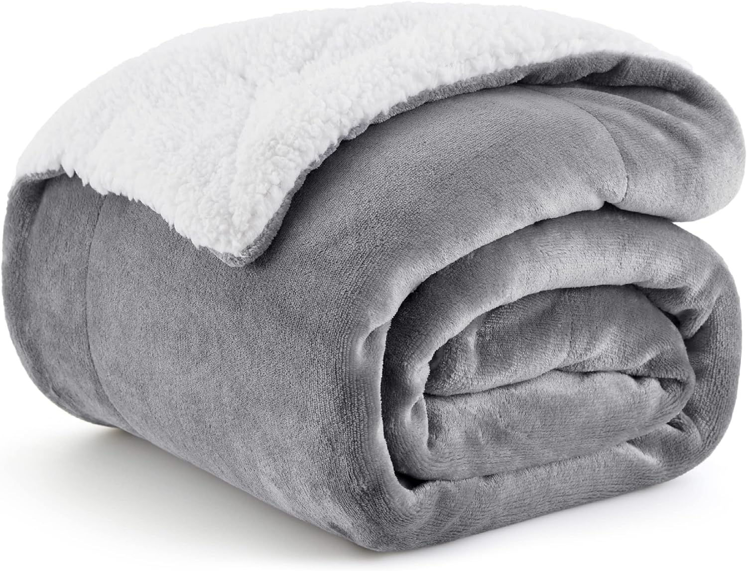 Bedsure Sherpa Fleece Throw Blanket - Fluffy Microfiber Solid Blankets for Bed and Couch Double/Twin Size, Silver Grey, 150x200cm-0