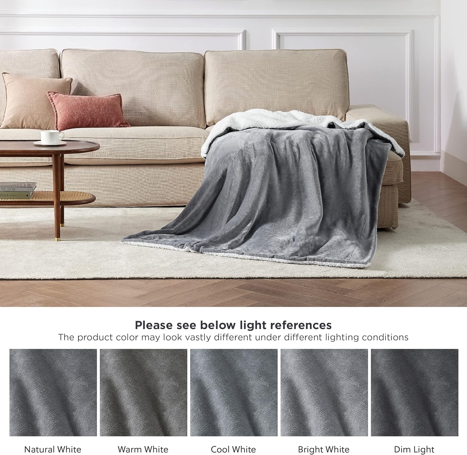 Bedsure Sherpa Fleece Throw Blanket - Fluffy Microfiber Solid Blankets for Bed and Couch Double/Twin Size, Silver Grey, 150x200cm-8