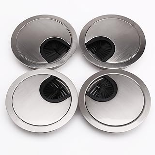 AKORD 4 x 60mm Table Grommet Cable Tidies Caps Desk Surface Port Hole Covers (Brushed Chrome)