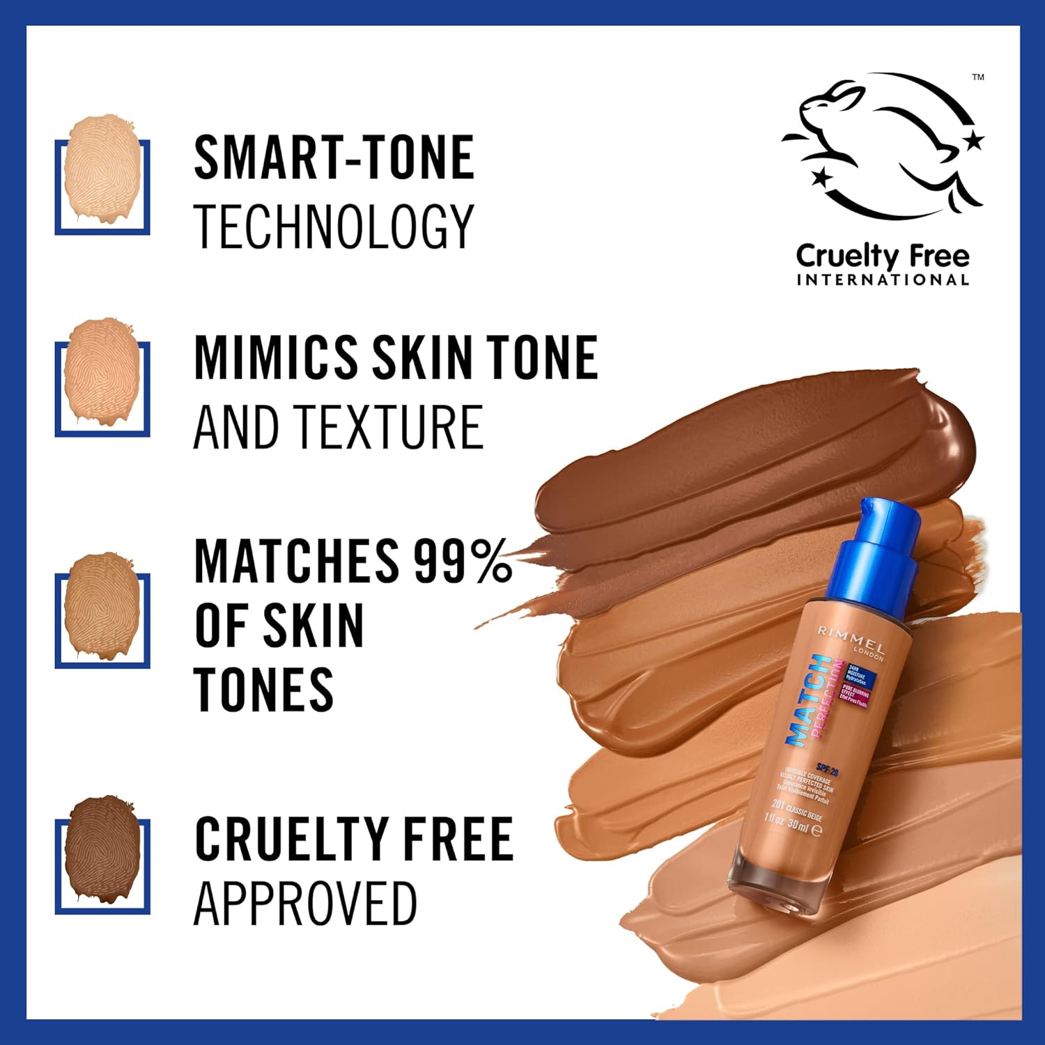 Rimmel Match Perfection Foundation 101 Classic Ivory, Medium Coverage, 24hr Hydration, No Caking or Creasing, Lightweight, Reduces Imperfections, Invisible Coverage, SPF20, Cruelty Free-2