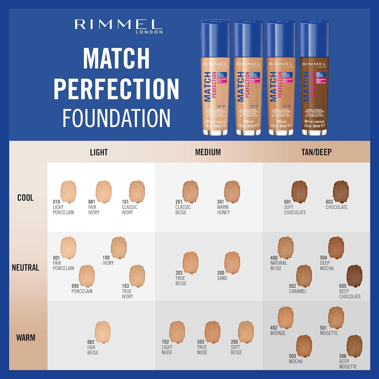 Rimmel Match Perfection Foundation 101 Classic Ivory, Medium Coverage, 24hr Hydration, No Caking or Creasing, Lightweight, Reduces Imperfections, Invisible Coverage, SPF20, Cruelty Free-3