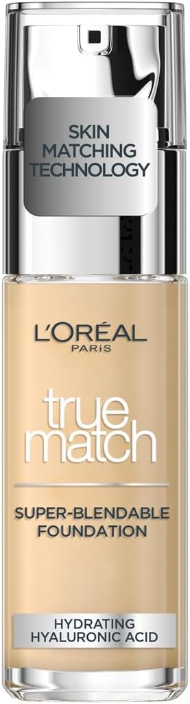 L'Oreal Paris True Match Liquid Foundation, Skincare Infused with Hyaluronic Acid, SPF 17, Available in 40 Shades, 1.W Golden Ivory, 30 ml-0