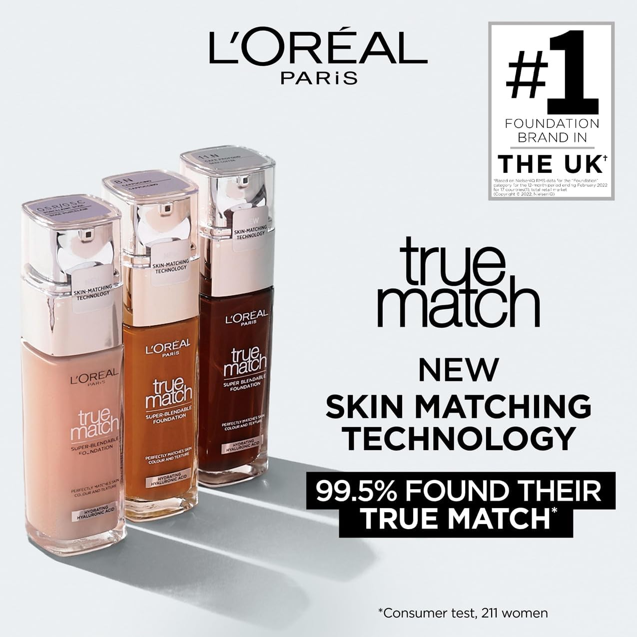 L'Oreal Paris True Match Liquid Foundation, Skincare Infused with Hyaluronic Acid, SPF 17, Available in 40 Shades, 1.W Golden Ivory, 30 ml-1