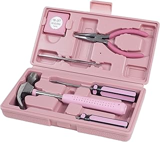 Stalwart 75-HT2007 Household Hand Tools, Pink Tool Set - 9 Piece by Set Includes – Hammer, Screwdriver Set, Pliers