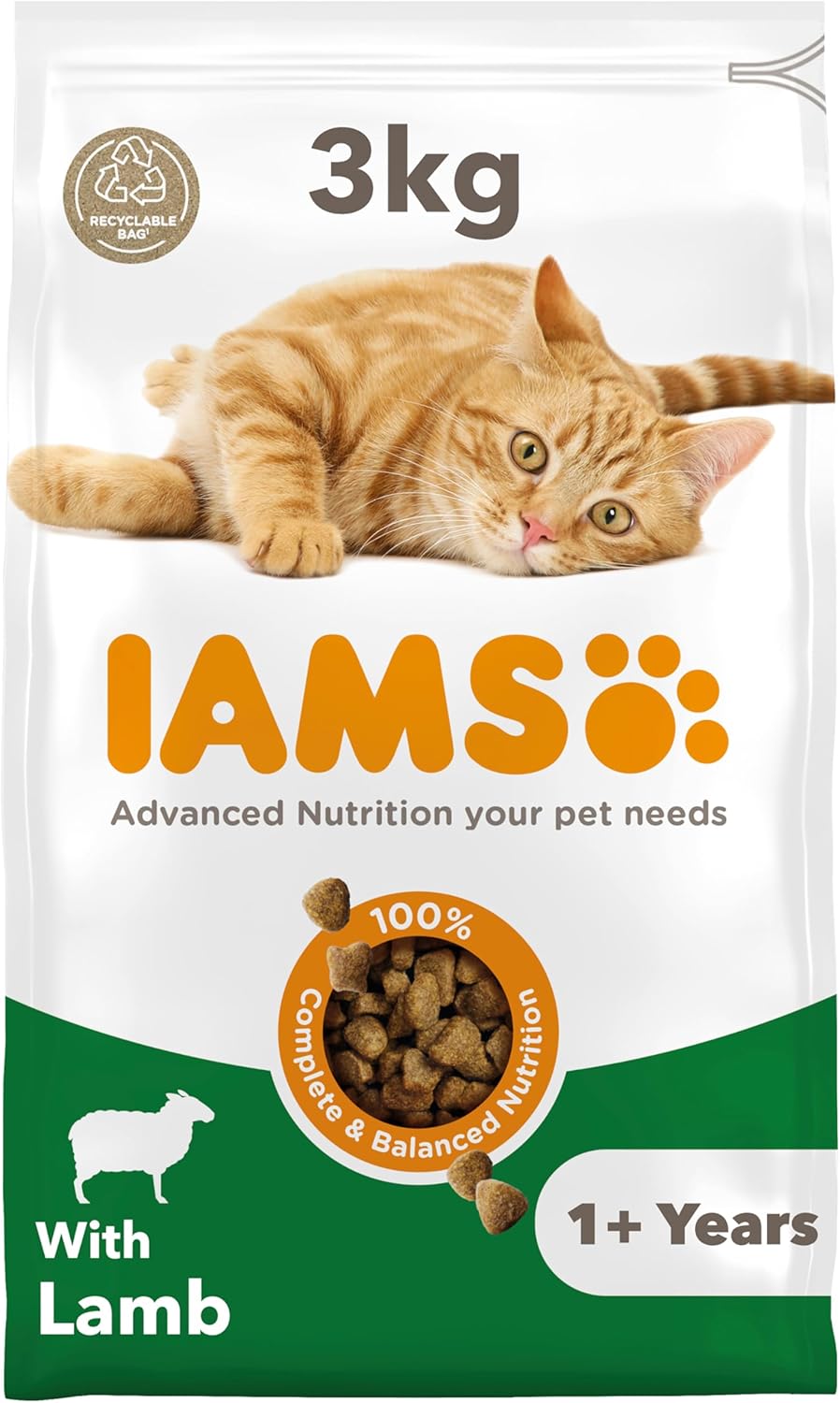 IAMS Complete Dry Cat Food for Adult 1+ Cats with Lamb 3 kg-0