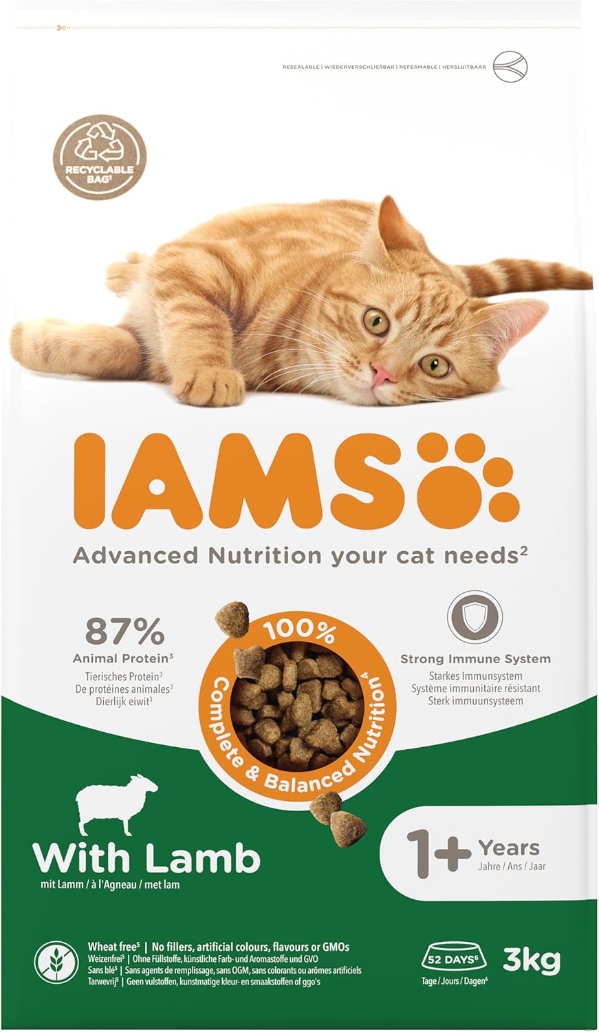 IAMS Complete Dry Cat Food for Adult 1+ Cats with Lamb 3 kg-1