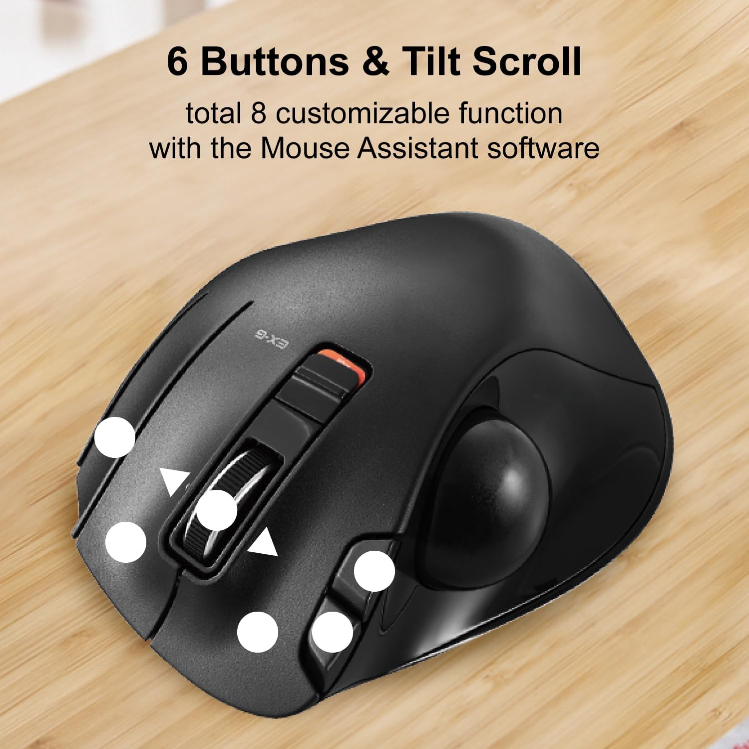 ELECOM Trackball Mouse 2.4GHz Wireless Thumb Control Sculpted Ergonomic Design 6-Button Function, Smooth Tracking, Windows11, macOS (M-XT3DRBK)-3