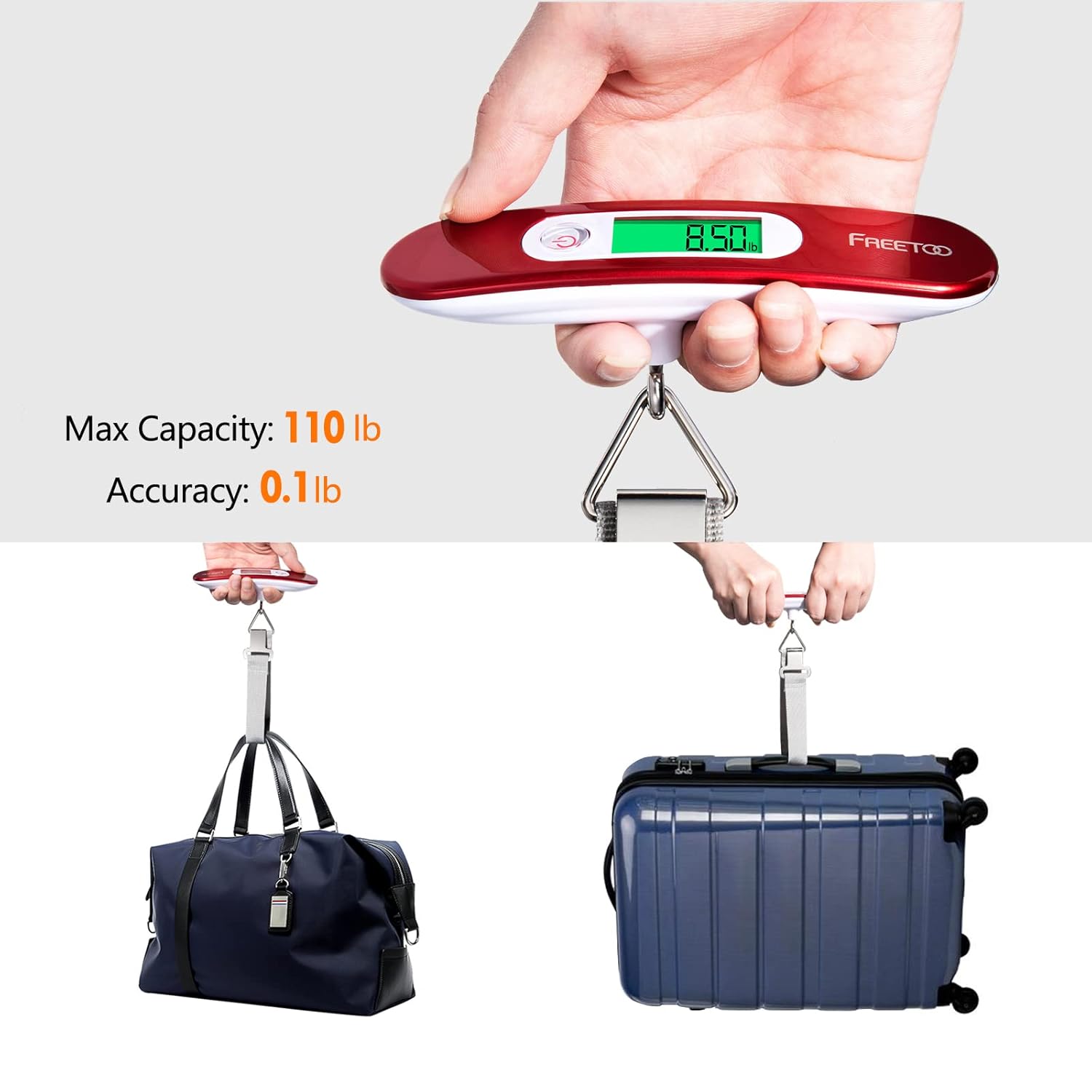 FREETOO Luggage Scale Portable Digital Weight Scale for Travel Suitcase Weigher with Tare Function 110 Lb/ 50Kg Capacity Red-1