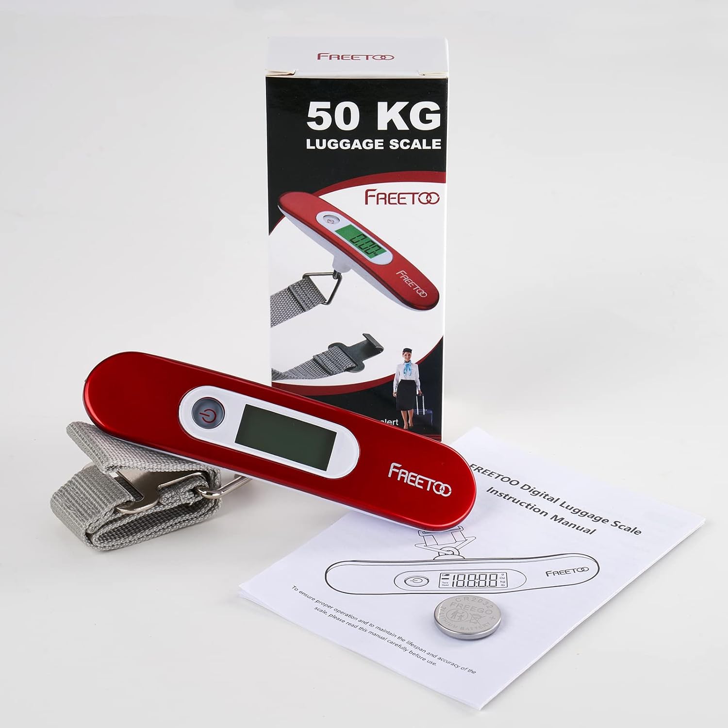 FREETOO Luggage Scale Portable Digital Weight Scale for Travel Suitcase Weigher with Tare Function 110 Lb/ 50Kg Capacity Red-12