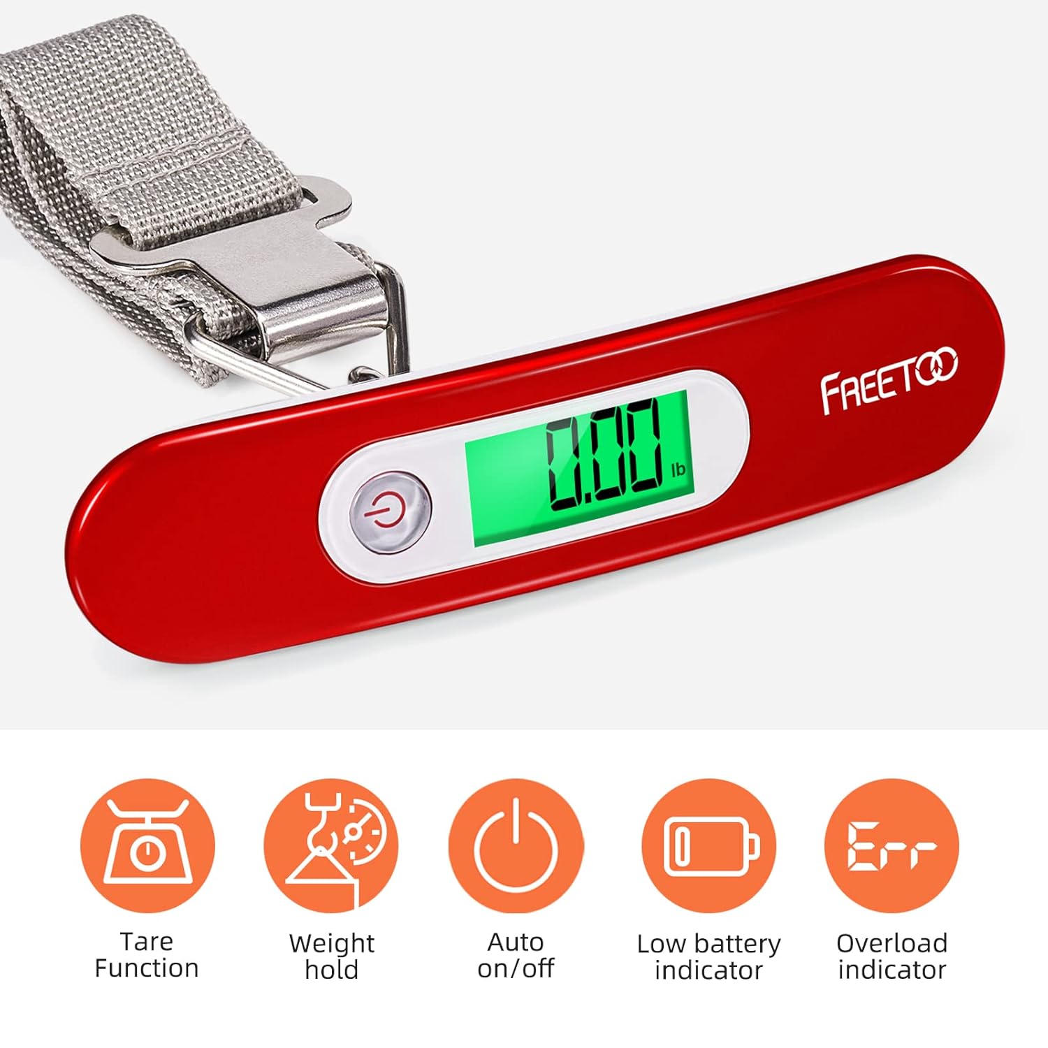 FREETOO Luggage Scale Portable Digital Weight Scale for Travel Suitcase Weigher with Tare Function 110 Lb/ 50Kg Capacity Red-2