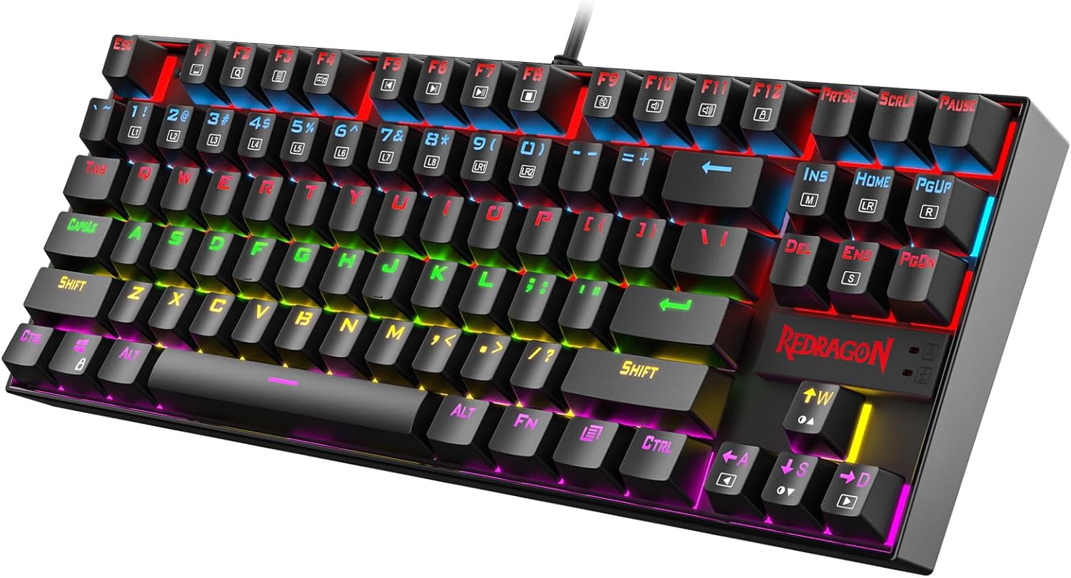 Redragon Mechanical Gaming Keyboard, LED Gaming Keyboard with Red Switches, 87 Full Anti-ghosting Keys, Unique Metal Rim for Windows Gaming PC - K552, Black-0