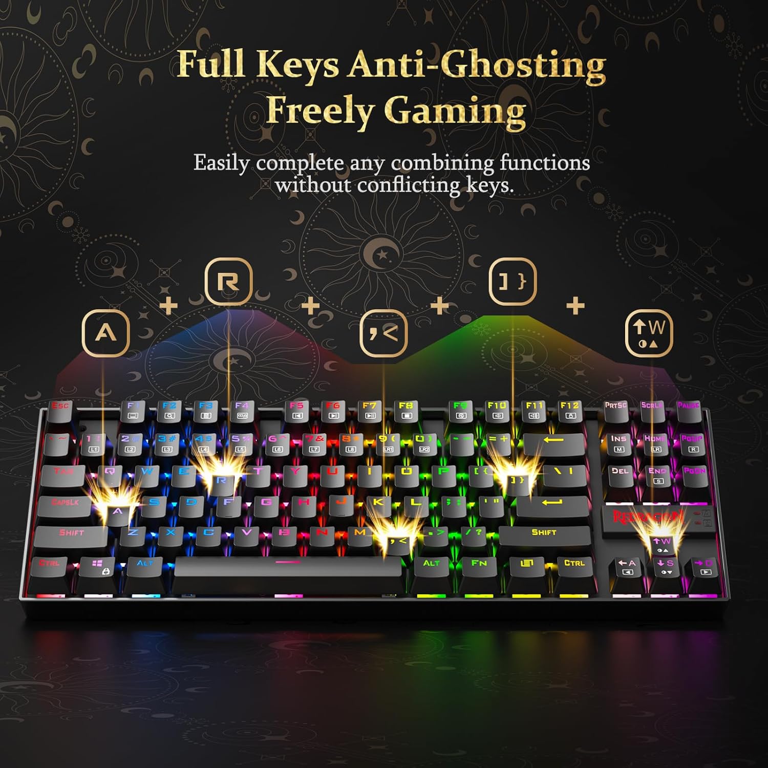 Redragon Mechanical Gaming Keyboard, LED Gaming Keyboard with Red Switches, 87 Full Anti-ghosting Keys, Unique Metal Rim for Windows Gaming PC - K552, Black-4