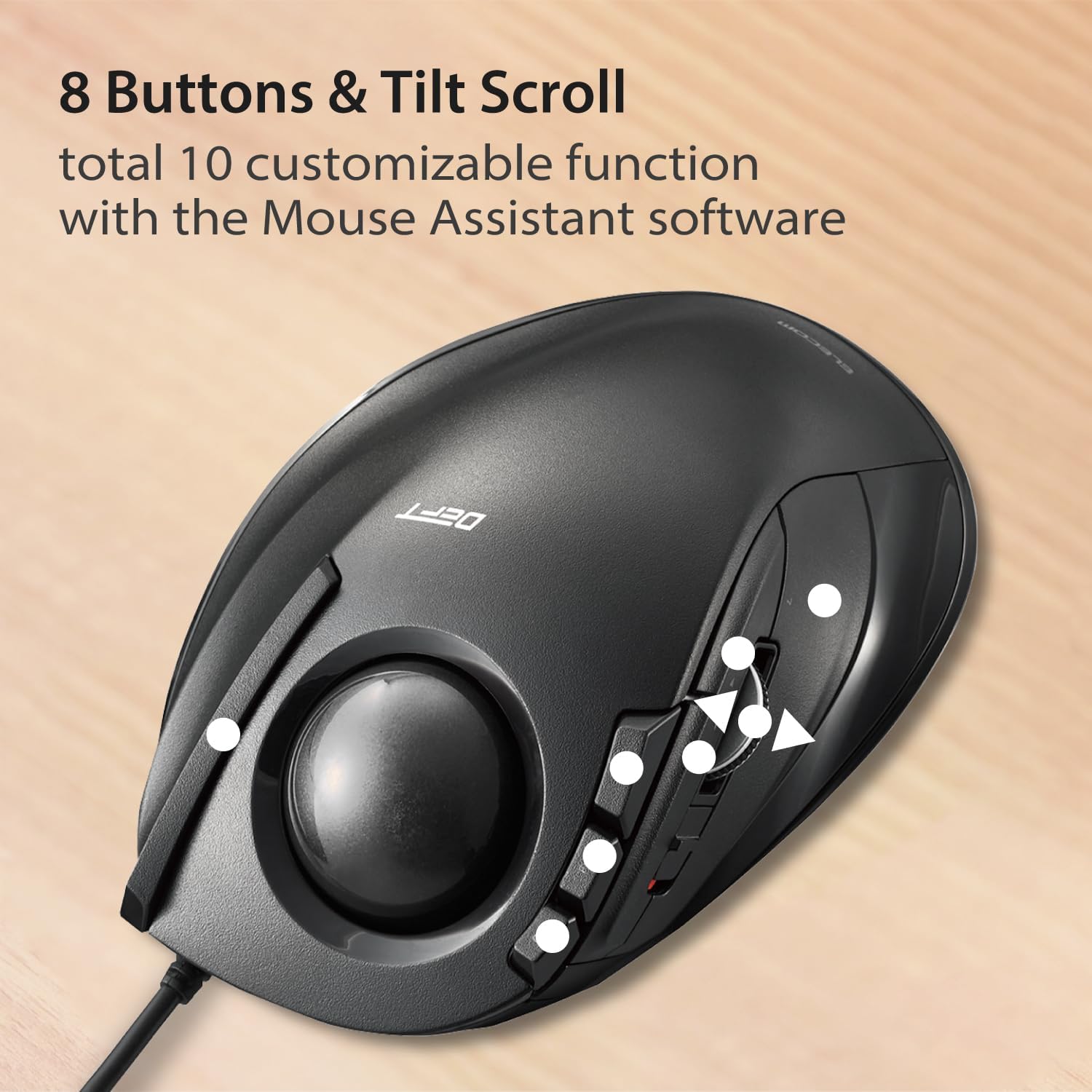 ELECOM DEFT Trackball Mouse, Wired, Finger Control, 8-Button Function with Smooth Tracking, Ergonomic Design, Windows11, macOS (M-DT2URBK)-4