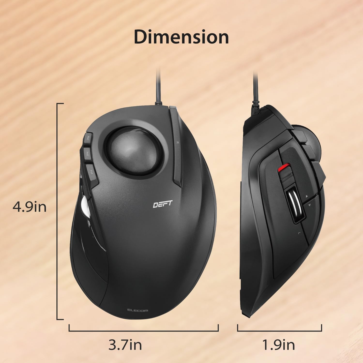 ELECOM DEFT Trackball Mouse, Wired, Finger Control, 8-Button Function with Smooth Tracking, Ergonomic Design, Windows11, macOS (M-DT2URBK)-6