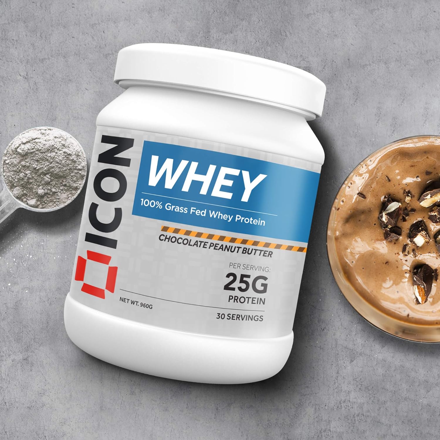 ICON Nutrition Whey Protein - Chocolate Peanut, 25g Protein and 5.6g BCCA Per Serving, High Protein Supplement for Muscle Recovery and Lean Muscle Building — 960g, 30 Servings-7