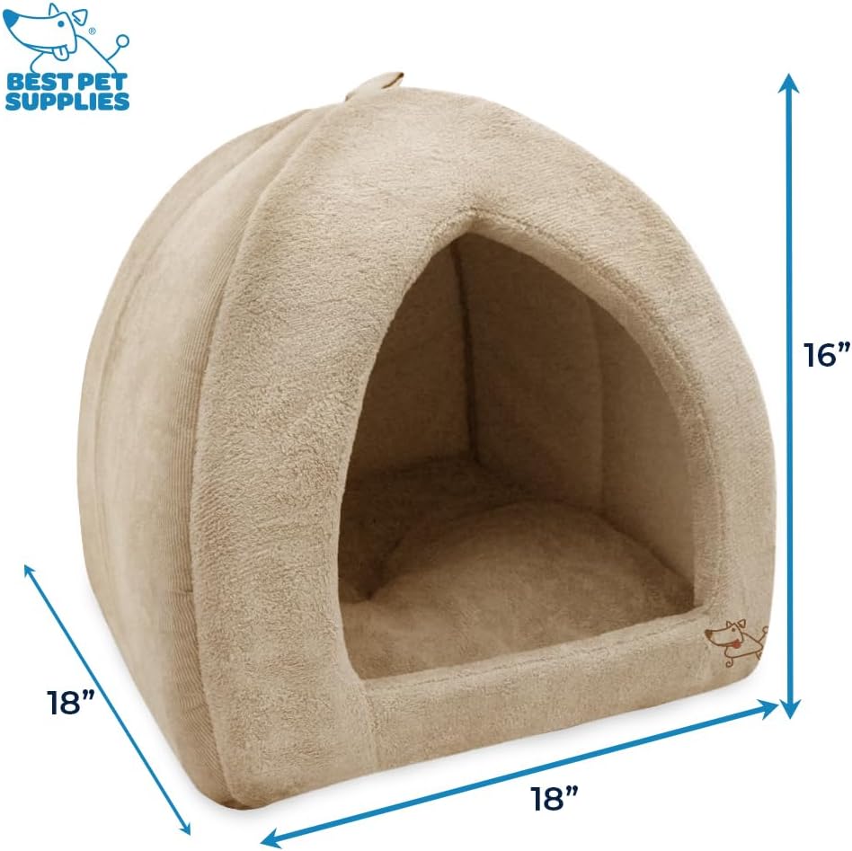 Best Pet Supplies Pet Tent-Soft Bed for Dog and Cat Tan, 18" x 18" x H:16"-1