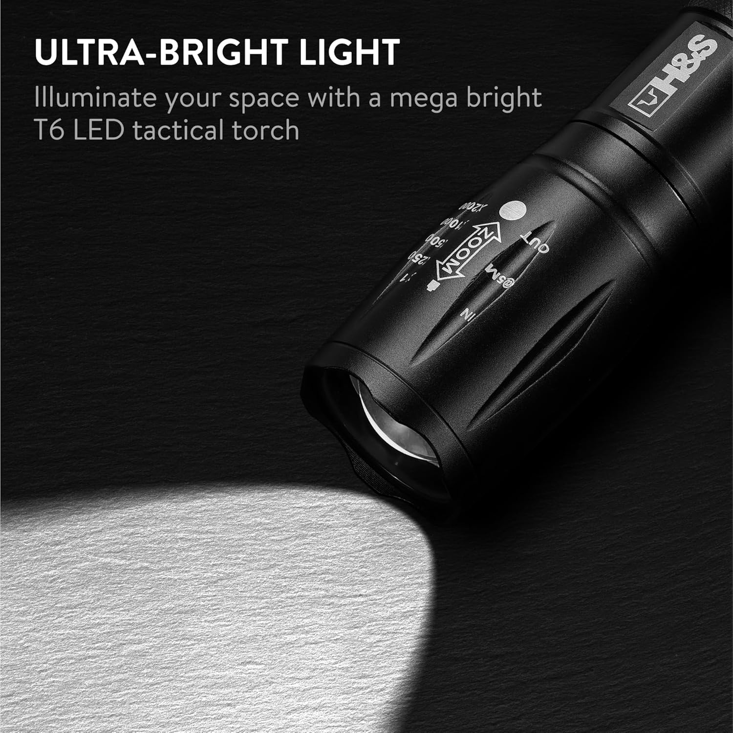 H&S T6 LED Super Bright Torch - Waterproof Tactical Flashlight with 5 Brightness Modes - Small Powerful Torches - AAA Batteries not Included-1