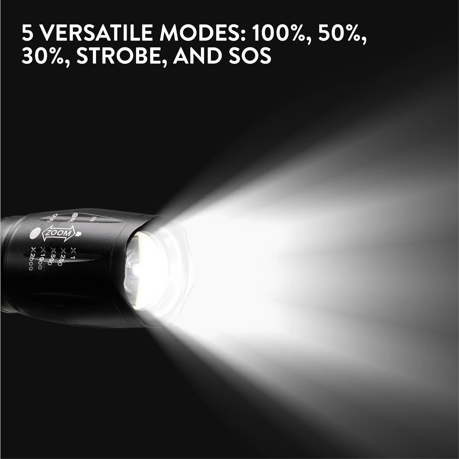 H&S T6 LED Super Bright Torch - Waterproof Tactical Flashlight with 5 Brightness Modes - Small Powerful Torches - AAA Batteries not Included-4