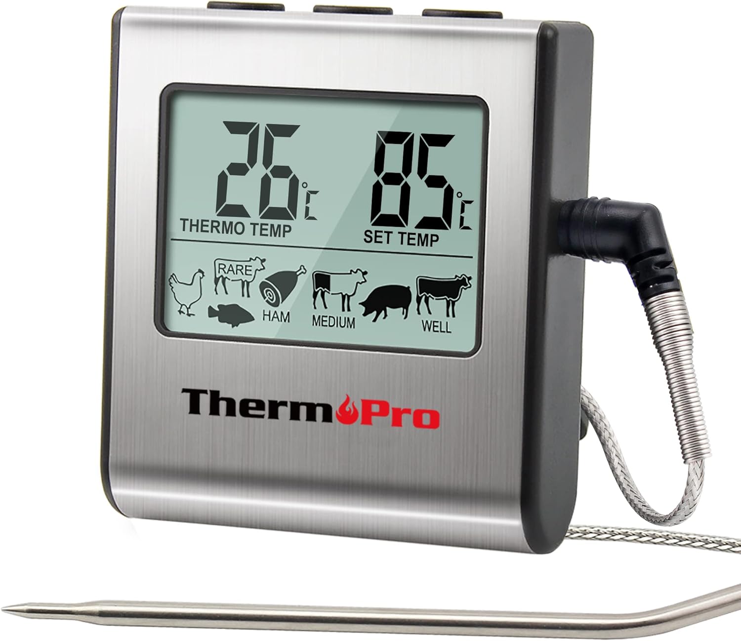 ThermoPro TP16 Digital Meat Cooking Thermometer with Stainless Steel Long Food Temperature Probe for Liquids, Oven, Smoker, BBQ, Candy, Oil, Deep Frying Thermometer with Timer Alarm-0