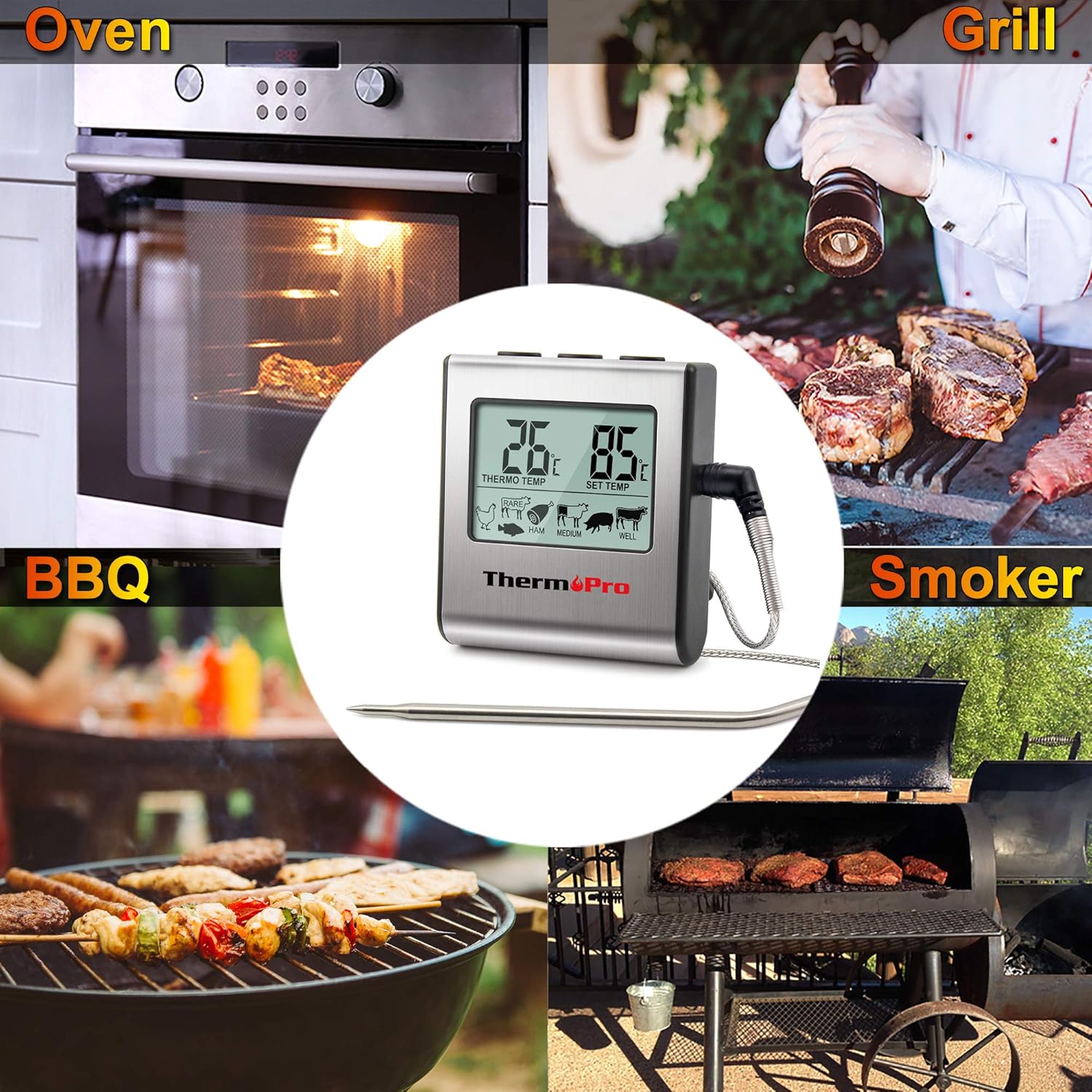 ThermoPro TP16 Digital Meat Cooking Thermometer with Stainless Steel Long Food Temperature Probe for Liquids, Oven, Smoker, BBQ, Candy, Oil, Deep Frying Thermometer with Timer Alarm-6