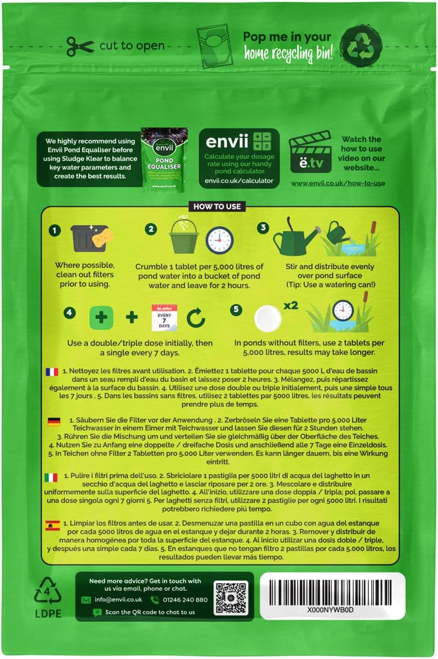 envii Sludge Klear Pond Sludge Remover – 6 Tablets treats 30,000 litres, Natural Bacteria Sludge Buster Digests & Controls Organic Waste, Safe for All Fish & Wildlife-1