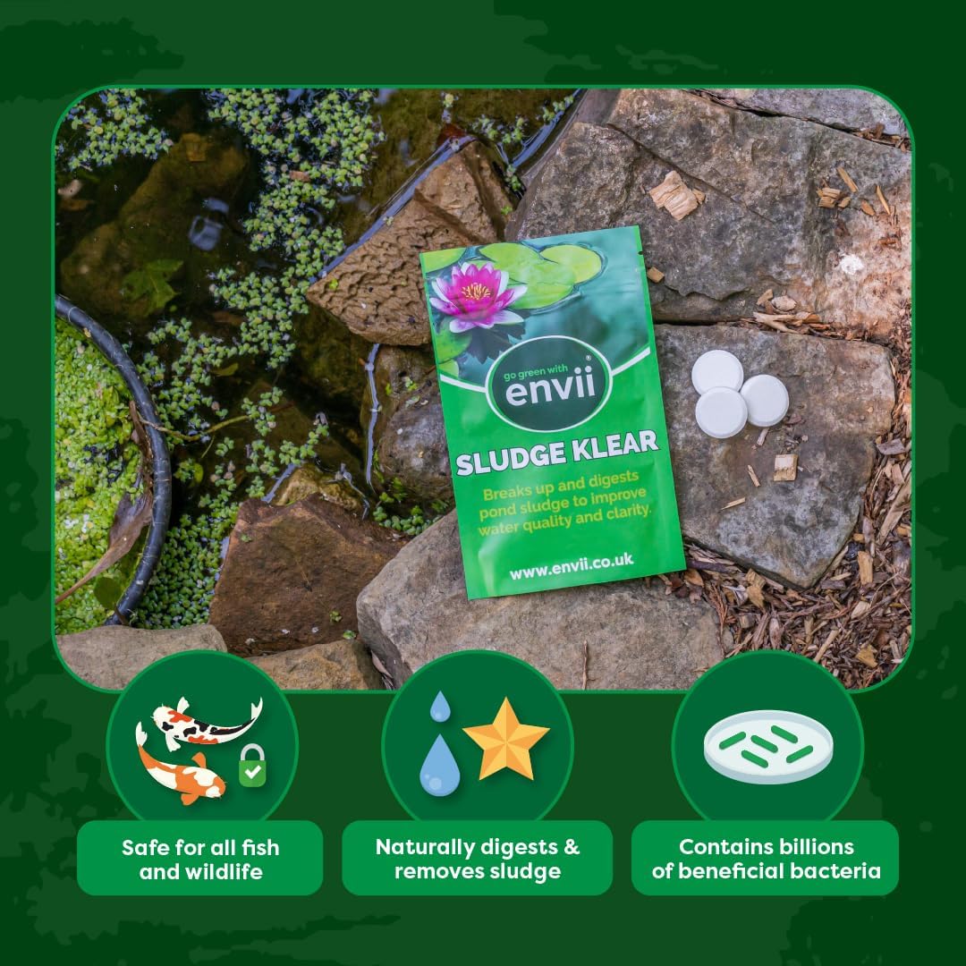 envii Sludge Klear Pond Sludge Remover – 6 Tablets treats 30,000 litres, Natural Bacteria Sludge Buster Digests & Controls Organic Waste, Safe for All Fish & Wildlife-2