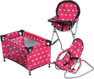 The New York Doll Collection Dolls Mega Play set with Dolls Highchair, 3-1 Doll Bouncer and Pack N Play Red-Colour for 18 inch/46 cm Dolls