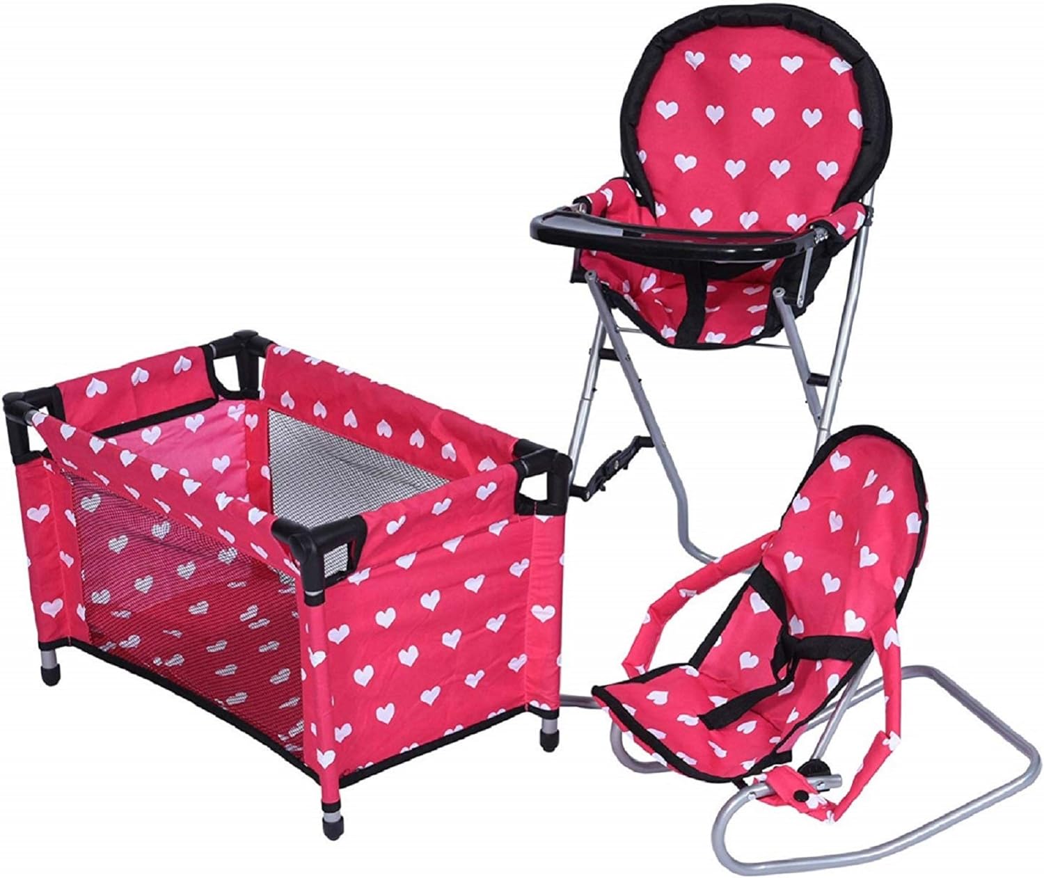 The New York Doll Collection Dolls Mega Play set with Dolls Highchair, 3-1 Doll Bouncer and Pack N Play Red-Colour for 18 inch/46 cm Dolls-0