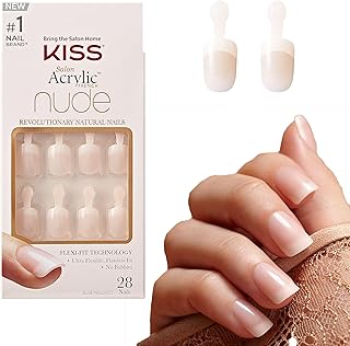 KISS Salon Acrylic French Nude Collection, Breathtaking, Real Short Length Nude Fake Nails, Includes 28 False Nails, Nail Glue, Nail File, and Manicure Stick