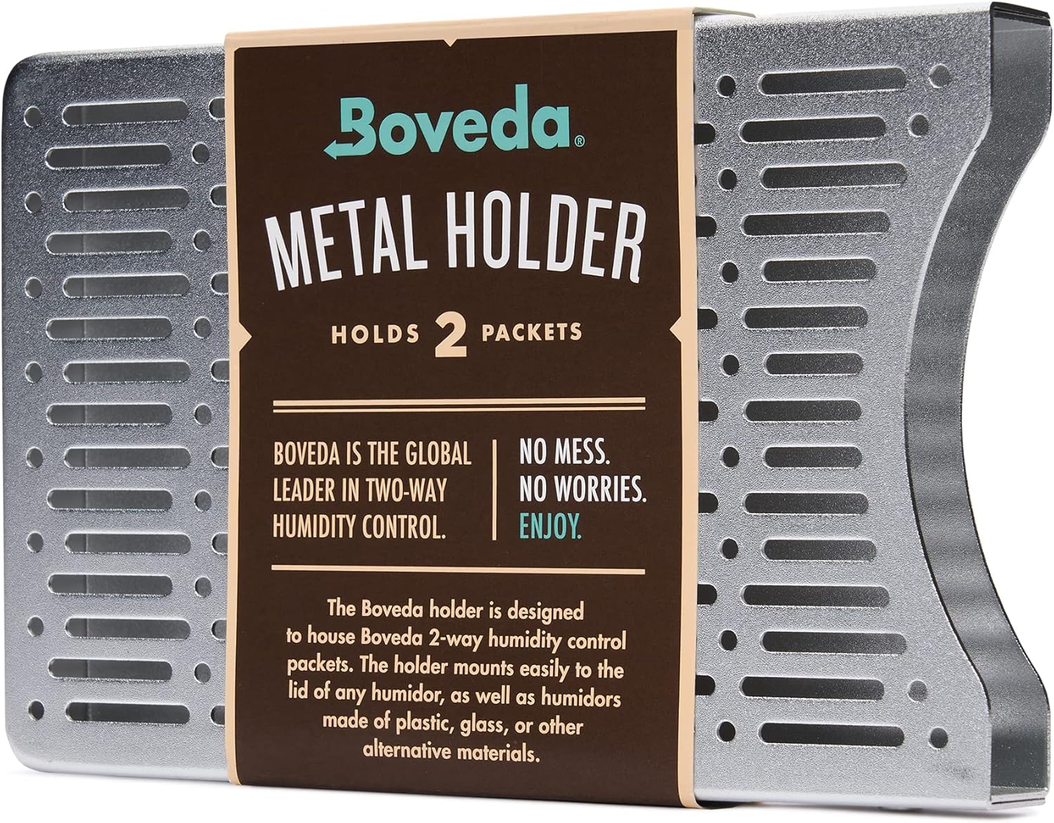 Boveda for Cigars | Brushed Aluminum Boveda Holder for Humidor | For Use With Two (2) Size 60 Boveda (Sold Separately) | Includes Magnetic and Velcro® Mounting Kits | 1-Count