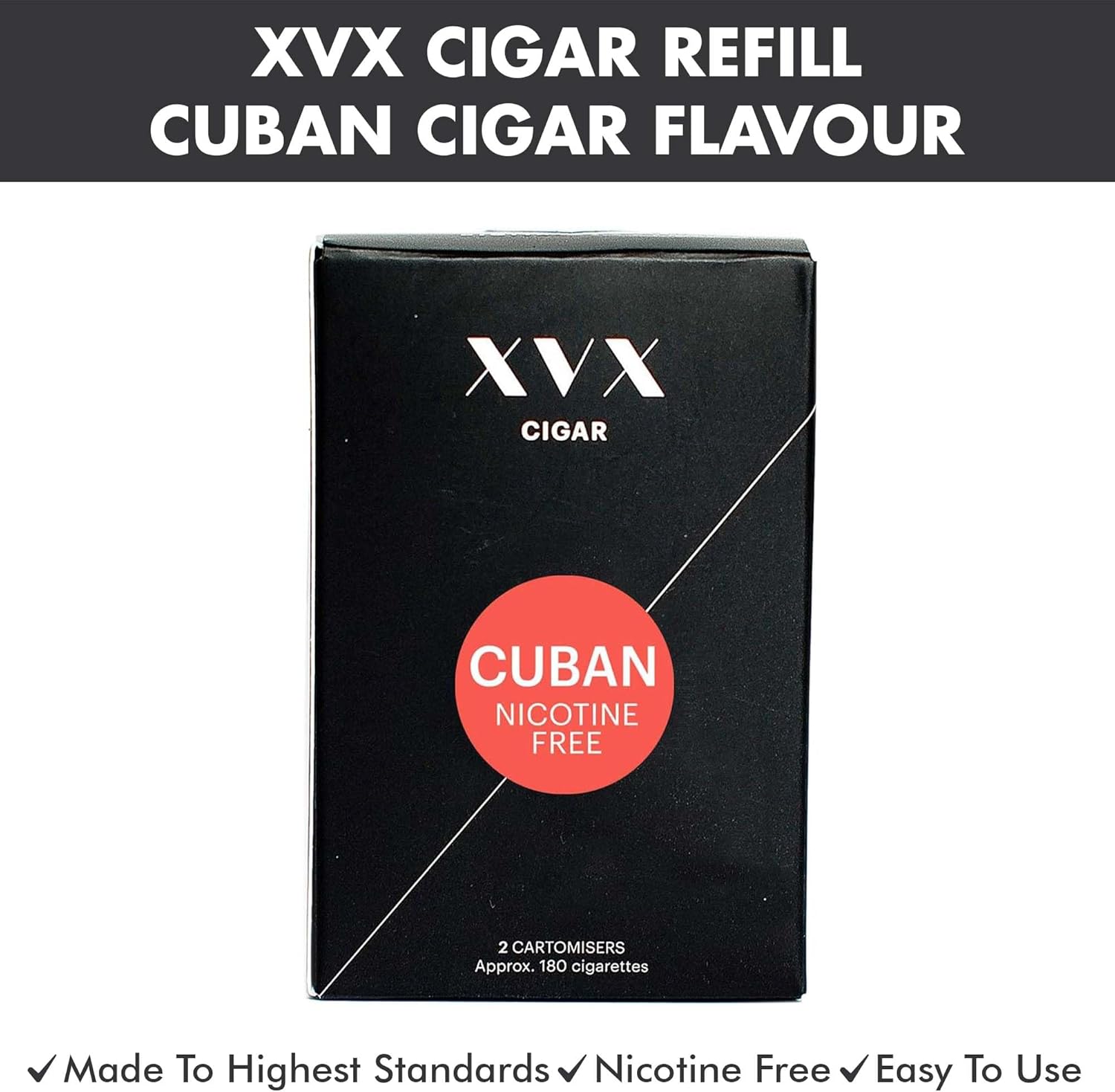 XVX Cigar Refill - Electronic Cigar Refill - Cuban Cigar Flavour - 1800 Puffs Per 2 Pack - 900 Puffs Per Cartridge - E Cigarette - E Cigarettes Shisha - Nicotine Free-2