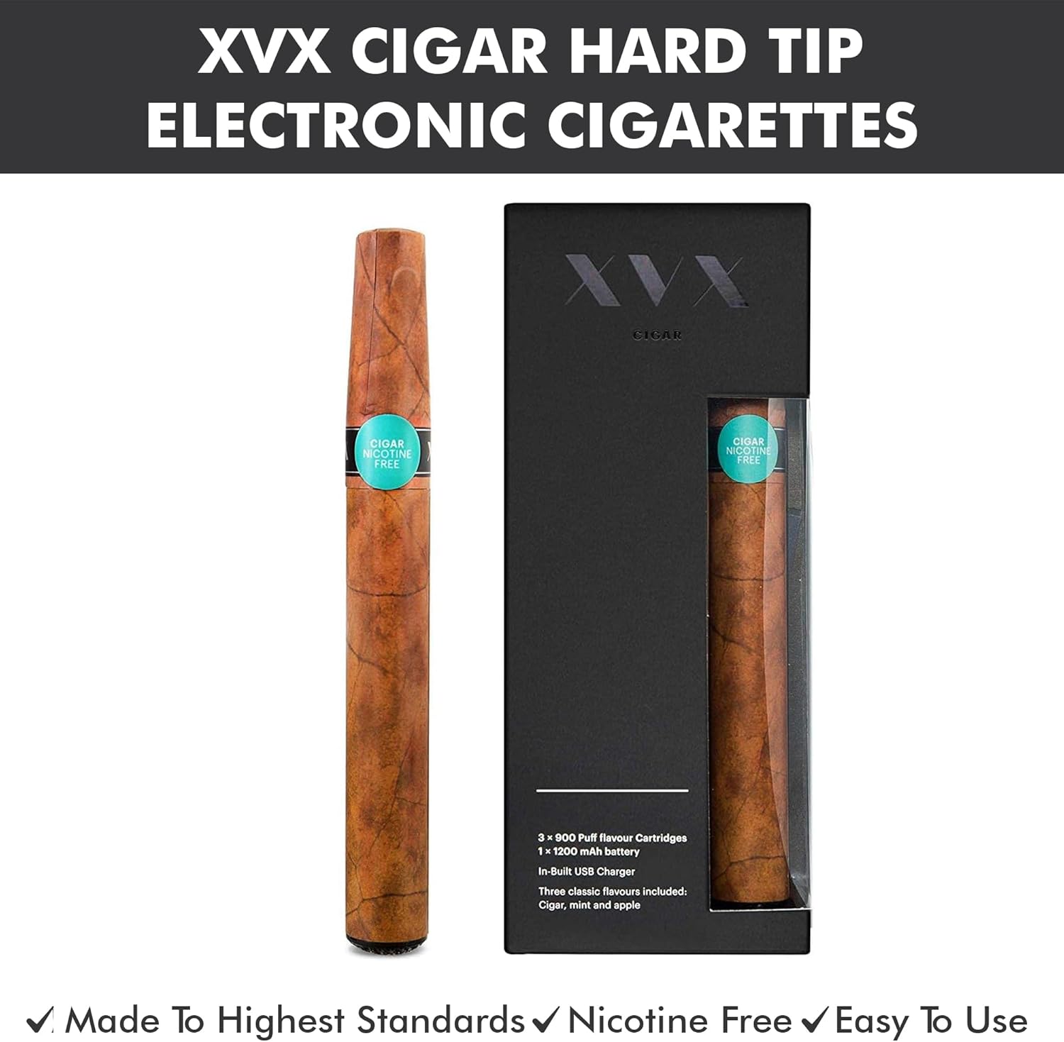 XVX Cigar - Electronic Cigarettes - Rechargeable - includes Prefilled Flavour Cartridges - Cigar - Cuban - Havana - 900 Puffs - USB Charger & Flavour Changing - E Cigarette Shisha - Nicotine Free-2