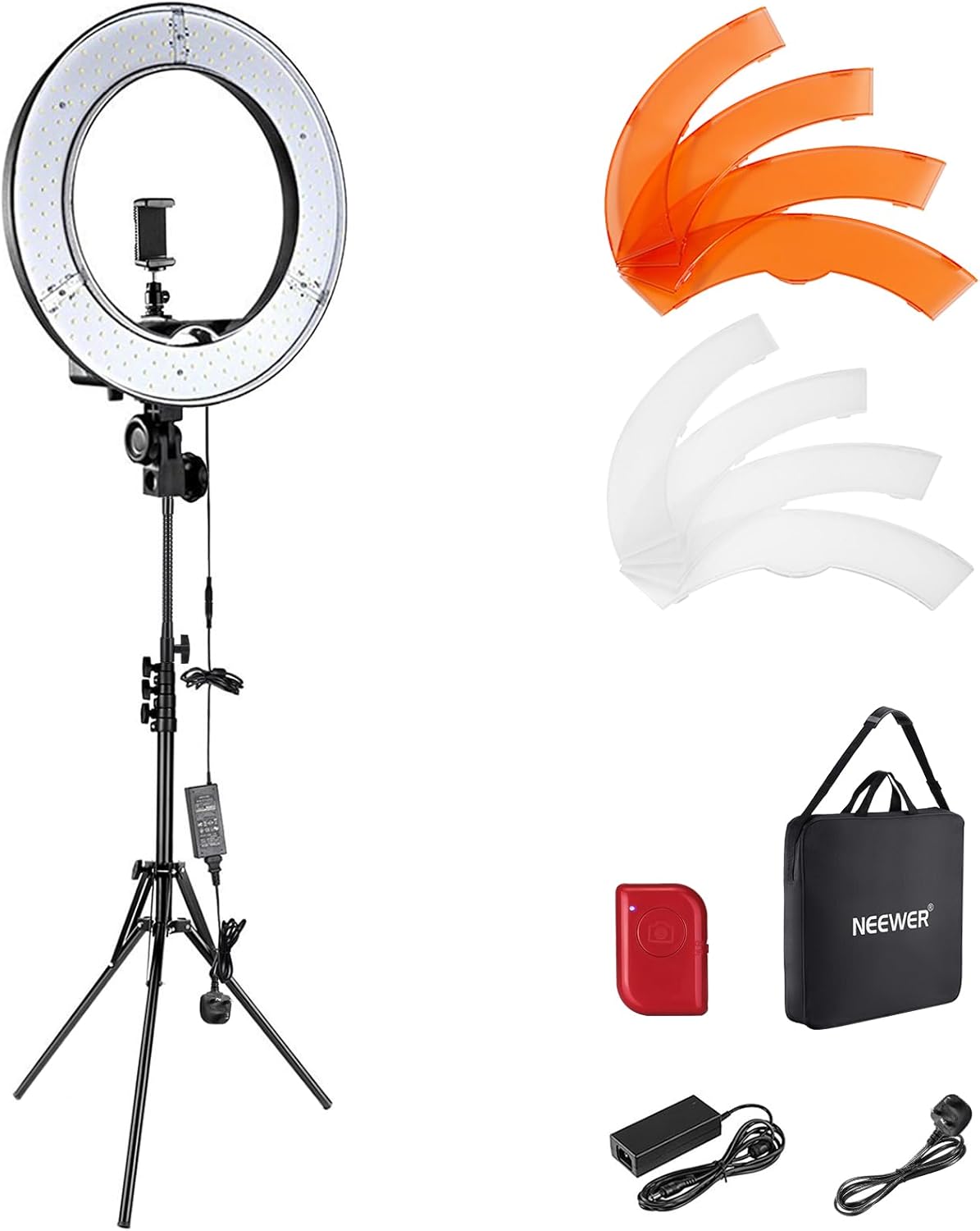 NEEWER Ring Light Kit: 18"/45cm Outer 55W 5600K Dimmable LED Ring Light, Light Stand, Carrying Bag for Camera, Smartphone, YouTube, TikTok, Self Portrait Shooting, Black