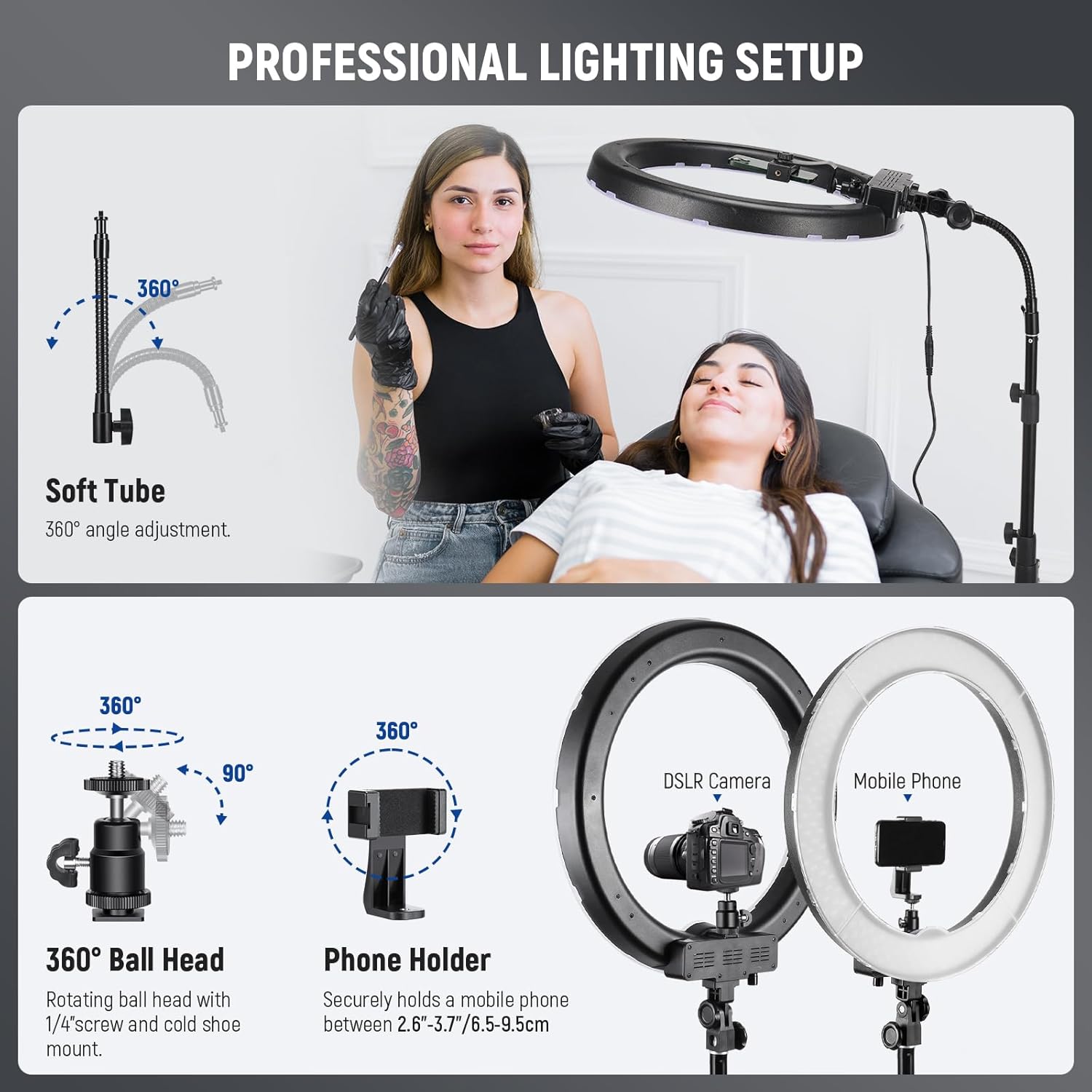 NEEWER Ring Light Kit: 18"/45cm Outer 55W 5600K Dimmable LED Ring Light, Light Stand, Carrying Bag for Camera, Smartphone, YouTube, TikTok, Self Portrait Shooting, Black-5