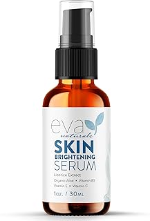 Eva Naturals Licorice Extract Skin Brightening Serum (30 ml) - Natural Skin Lightener and Dark Spot Corrector - Gently Exfoliates for a Brighter Complexion - With Lactic Acid, CoQ10 and Vitamin E