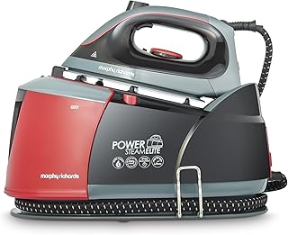 Morphy Richards Power Steam Elite + Steam Generator Iron, Ceramic Non-stick Soleplate, 310g Steam Boost, 200g Steam Output, 6 Bar, Auto Clean, 1.3L Water Tank, 1.8m Cord, 2400W, Black/Red, 332013